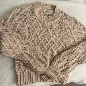 Equipment Crop Cable Knit Beige Sweater
